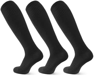 JOCMIC 3 Pairs Kids Football Socks Junior Knee High Sports Socks Boys Long Cushioned Training Rugby Hockey Socks Aged 5-12