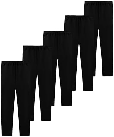 JOCMIC 5 Pack Girls Leggings Full Length Kids Toddler School Trousers Pants 5-14 Years