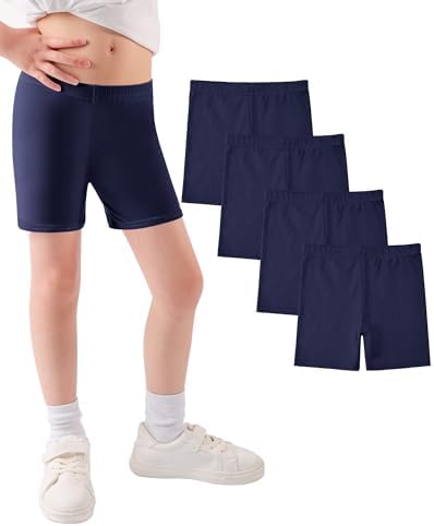 JOCMIC Cycling Shorts for Girls Cotton Teen Breathable and Safety Bike Summer Sports Gym Dance 4 Pack 5-14 Years