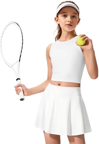 JOCMIC Girls Athletic Skort 2-in-1 Shorts Tennis Skirt With Pockets For School PE Running Sports