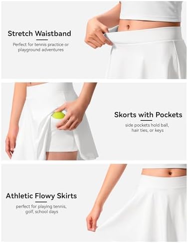 JOCMIC Girls Athletic Skort 2-in-1 Shorts Tennis Skirt With Pockets For School PE Running Sports