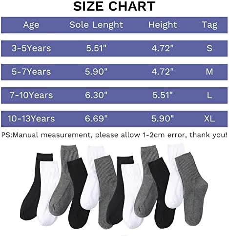 JOCMIC Kids Socks For Boys Girls Half Cushion Toddler School Sports Crew Breathable 3-13 Years