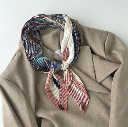Jonesangle Ladies Silk Scarf Spring Silk Scarf Simple Pleated Small Square Scarf Small Silk Scarf Women