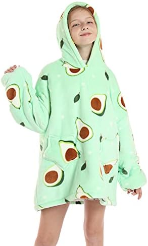 JOREAY Kids Oversized Blanket Hoodie Sherpa Wearable Blanket Fluffy Giant Comfortable Hooded Sweatshirt For Children Teen