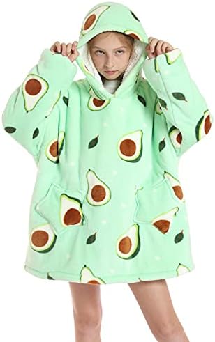 JOREAY Kids Oversized Blanket Hoodie Sherpa Wearable Blanket Fluffy Giant Comfortable Hooded Sweatshirt for Children Teen