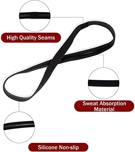 Jormftte Elastic Non-Slip Sports Headbands 6 Pcs Thin Sports Headband Head Bands Adult Women Men Thin Sport Hair Band Non Slip Slim Silicone Grip Sport Hairband Athletic Head Bands