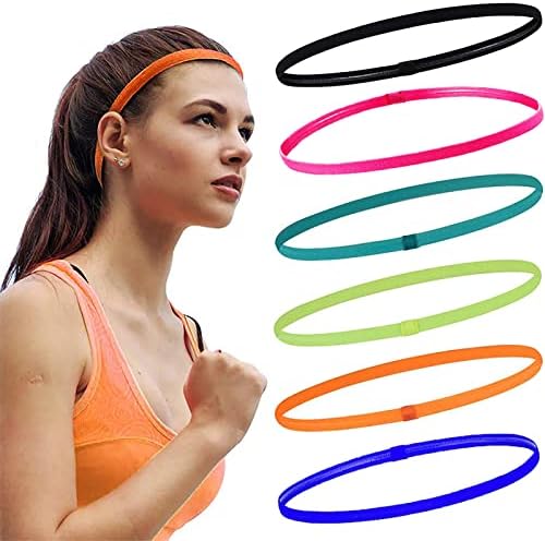 Jormftte Elastic Non-Slip Sports Headbands 6 Pcs Thin Sports Headband Head Bands Adult Women Men Thin Sport Hair Band Non Slip Slim Silicone Grip Sport Hairband Athletic Head Bands
