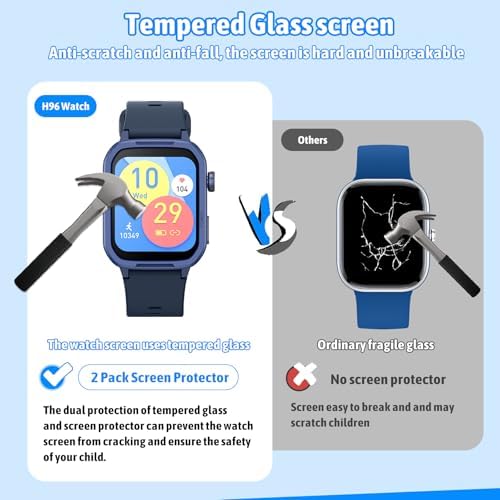 JOYELE Smart Watch For Kids Tempered Glass Fitness Sport Watch Boy Girls Teens With 19 Sport Modes Pedometer Sleep Monitor Kids Watch Birthday Gifts Toy Gift For Girls Boys 6-16 (Blue)