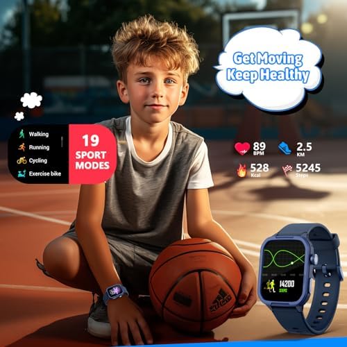 JOYELE Smart Watch For Kids Tempered Glass Fitness Sport Watch Boy Girls Teens With 19 Sport Modes Pedometer Sleep Monitor Kids Watch Birthday Gifts Toy Gift For Girls Boys 6-16 (Blue)