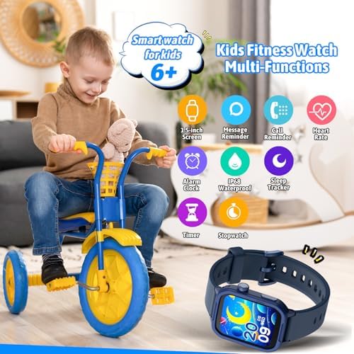 JOYELE Smart Watch For Kids Tempered Glass Fitness Sport Watch Boy Girls Teens With 19 Sport Modes Pedometer Sleep Monitor Kids Watch Birthday Gifts Toy Gift For Girls Boys 6-16 (Blue)