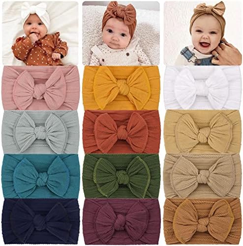 JOYOYO 12 Pcs Baby Girl Headbands Baby Bows and Headbands Soft Wide Headbands for Newborns Toddlers Nylon Headbands Baby Headbands for Girls Baby Bowknot Hairbands