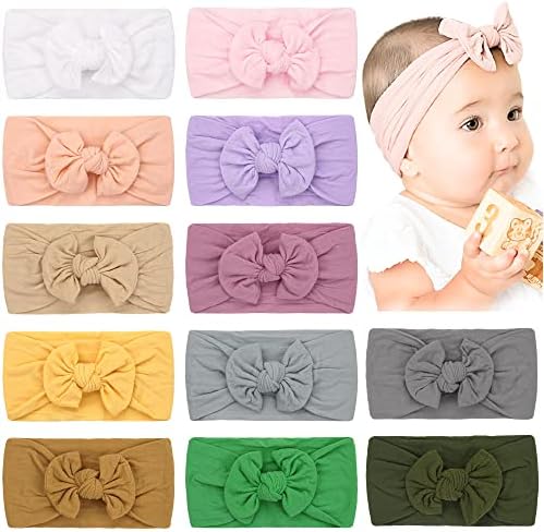 JOYOYO 12 Pcs Baby Headband for Girls Soft Stretchy Wide Nylon Headbands for Newborns Toddlers - Baby Headband & Bows Multicolor