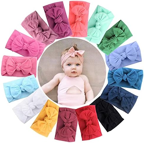JOYOYO 16 Pcs Baby Headband for Girls Soft Wide Nylon Headbands for Newborns Toddlers - Baby Girl Headbands & Bows Multi-colored Pack