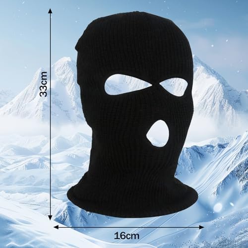 JSTHHTT 2PCS 3 Hole Knitted Balaclava Full Face Covering Warm Winter Knitted Balaclava Protection Full Face Cover Thermal Winter Ski Balaclava Knitted Winter Face Mask For Outdoor Sports(Black)