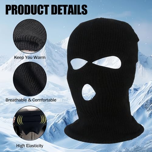 JSTHHTT 2PCS 3 Hole Knitted Balaclava Full Face Covering Warm Winter Knitted Balaclava Protection Full Face Cover Thermal Winter Ski Balaclava Knitted Winter Face Mask For Outdoor Sports(Black)