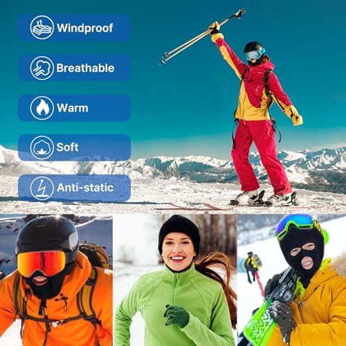 JSTHHTT 2PCS 3 Hole Knitted Balaclava Full Face Covering Warm Winter Knitted Balaclava Protection Full Face Cover Thermal Winter Ski Balaclava Knitted Winter Face Mask For Outdoor Sports(Black)