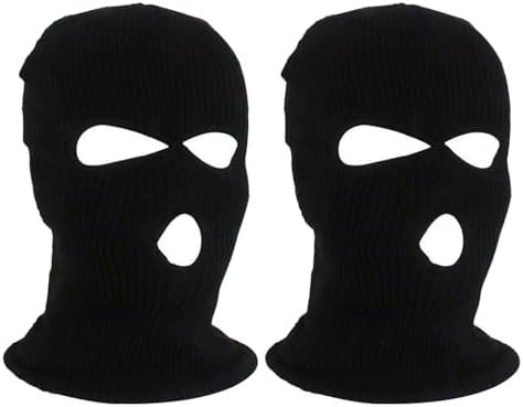 JSTHHTT 2PCS 3 Hole Knitted Balaclava Full Face Covering Warm Winter Knitted Balaclava Protection Full Face Cover Thermal Winter Ski Balaclava Knitted Winter Face Mask for Outdoor Sports(Black)