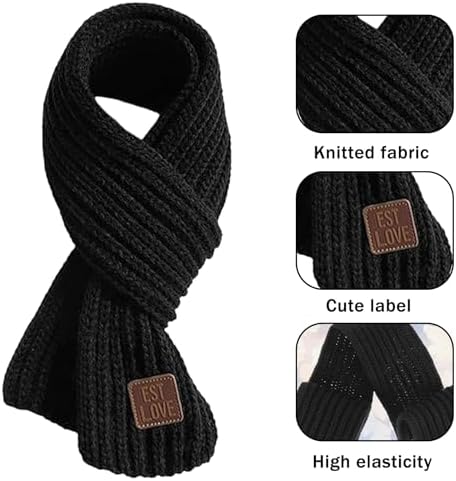 JSTHHTT 2PCS Kids Scarf Winter Autumn Winter Toddler Scarves Children Knit Neck Warmer Solid Warm Neck Warmer For Little Boys Girls Warm Winter Scarf For School (Black Blue)