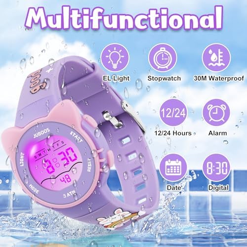 Juboos Kids Digital Watch Watches For Girls Boys Children's Waterproof Wrist Watches With Print And Colourful Lights Toddler Watch With Cat Ears For Boys Girls