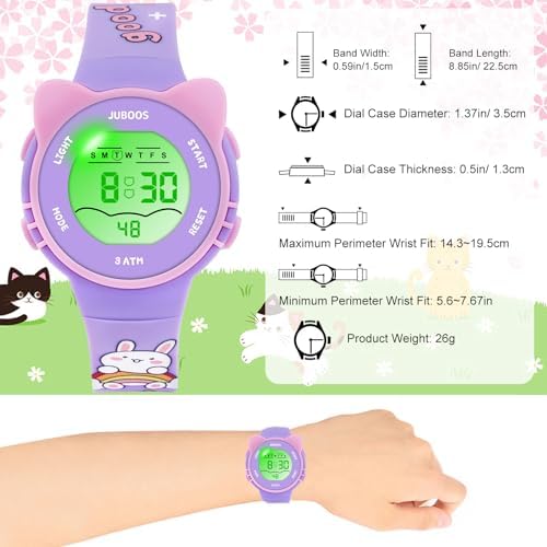 Juboos Kids Digital Watch Watches For Girls Boys Children's Waterproof Wrist Watches With Print And Colourful Lights Toddler Watch With Cat Ears For Boys Girls