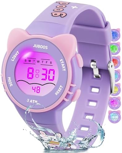 Juboos Kids Digital Watch Watches for Girls Boys Children's Waterproof Wrist Watches with Print and Colourful Lights Toddler Watch with Cat Ears for Boys Girls