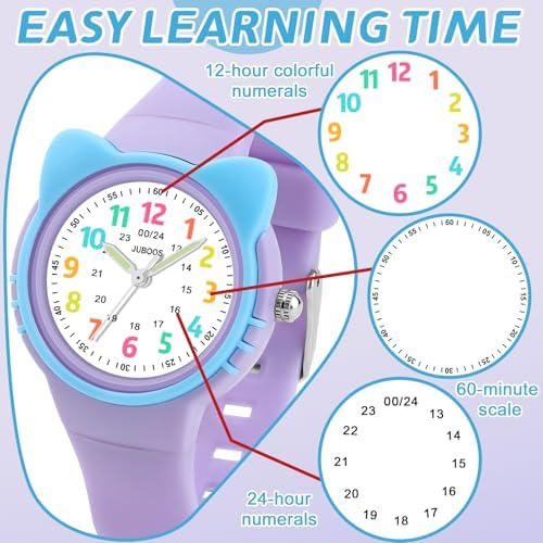 Juboos Kids Watch Analog For Girls Toddler Boys 3ATM Waterproof Cat Wirstwatch Learning Time And Easy To Read 5-15