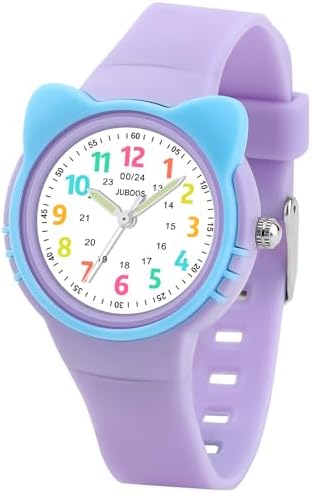 Juboos Kids Watch Analog for Girls Toddler Boys 3ATM Waterproof cat wirstwatch Learning Time and Easy to Read 5-15