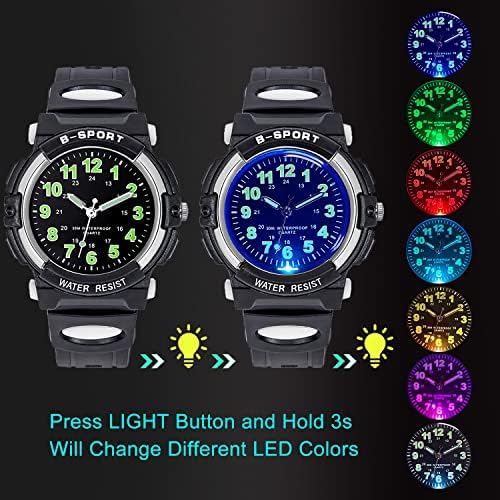 Juboos Kids Watches For Boys And Girls 7 Color Dial Waterproof Analog Quartz Watch With Soft Band Time Teaching Watch For Kids 5-16