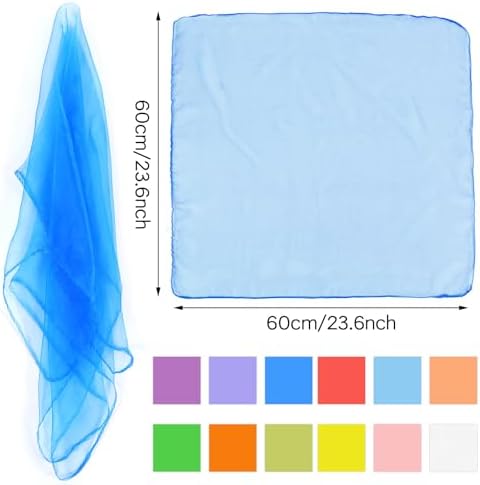 Juggling Scarves 12 PCS Dance Music Scarfs Colorful Silk Actives Scarves Magic Tricks Performance Props Accessories Rhythm Band Scarfs (12 Colors 24" X 24")