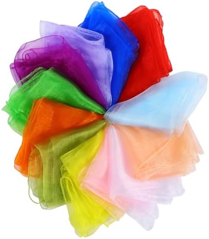 Juggling Scarves 12 PCS Dance Music Scarfs Colorful Silk Actives Scarves Magic Tricks Performance Props Accessories Rhythm Band Scarfs (12 Colors 24" x 24")