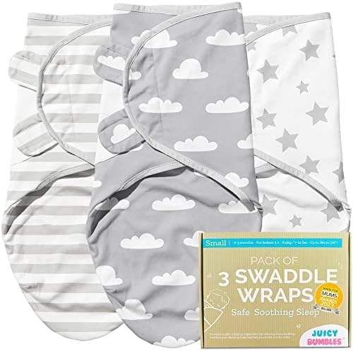 Juicy Bumbles Swaddle Blanket 0-3 Months - 100% Cotton Baby Swaddle Wrap Newborn - Set of 3 Swaddles - Baby Essentials for Newborn Boy and Girl