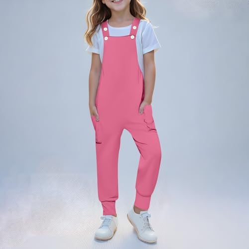 Jumpsuits For Kids 5-13 Years Girls Sleeveless Wide Leg Jumpsuits With Pocket Girls Dungarees Summer Toddler Kids Bib Dungarees Lounge Loose Rompers Childrens Overalls Casual Activewear Child Playsuit