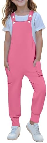 Jumpsuits For Kids 5-13 Years Girls Sleeveless Wide Leg Jumpsuits With Pocket Girls Dungarees Summer Toddler Kids Bib Dungarees Lounge Loose Rompers Childrens Overalls Casual Activewear Child Playsuit