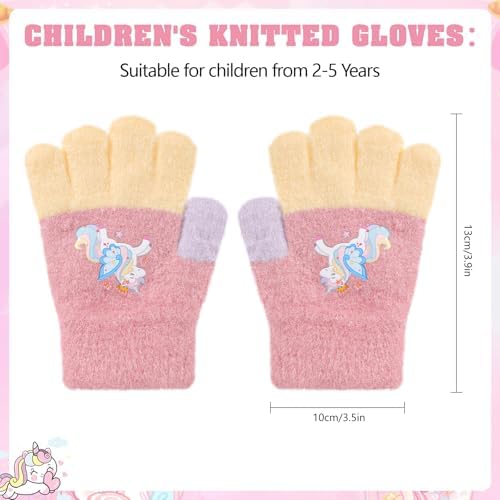 Jupsk 3 Pairs Girls Gloves Winter Knit Warm Stretch Fluffy Magic Glove Unicorn Mittens For Children Kids Toddler Ages 2-5 Years