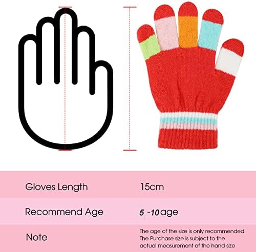 Jupsk Kids Gloves Winter Knitted Colorful Stripe Gloves Magic Full Finger Gloves Stretchy Warm Gloves For Boys And Girls Unisex 5-10 Years Old 6 Pairs