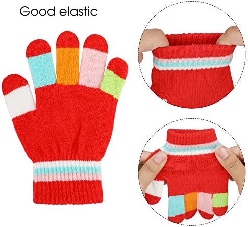 Jupsk Kids Gloves Winter Knitted Colorful Stripe Gloves Magic Full Finger Gloves Stretchy Warm Gloves For Boys And Girls Unisex 5-10 Years Old 6 Pairs