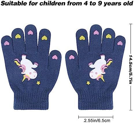 Jupsk Kids Winter Knitted Unicorn Gloves - Magic Full Finger Stretchy Warm Gloves For Boys & Girls Unisex 4-9 Years Old 6 Pairs