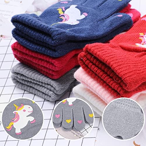 Jupsk Kids Winter Knitted Unicorn Gloves - Magic Full Finger Stretchy Warm Gloves For Boys & Girls Unisex 4-9 Years Old 6 Pairs