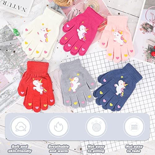 Jupsk Kids Winter Knitted Unicorn Gloves - Magic Full Finger Stretchy Warm Gloves For Boys & Girls Unisex 4-9 Years Old 6 Pairs