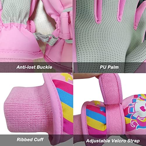 Jupsk Kids Winter Ski Gloves Waterproof Anti Slip Plush Thermal Snowboard Unicorn Gloves For Children Girls And Boys Age 2-9