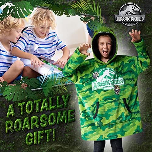 Jurassic World Blanket Hoodie Fleece Oversized Hoodie Kids T Rex Dinosaur Gifts Green