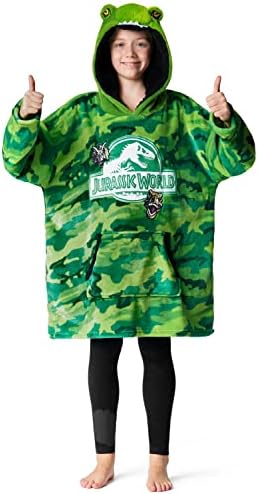 Jurassic World Blanket Hoodie Fleece Oversized Hoodie Kids T Rex Dinosaur Gifts Green