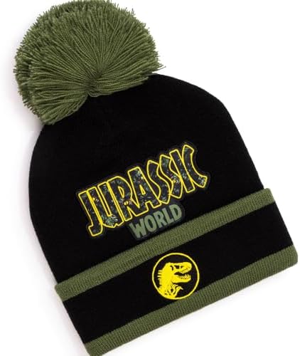 Jurassic World Boys Beanie Hat & Gloves Set – 100% Acrylic Winter Bobble Hat & Stretch Gloves – Dinosaur T-Rex Winter Accessories Set