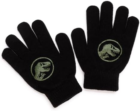 Jurassic World Boys Beanie Hat & Gloves Set – 100% Acrylic Winter Bobble Hat & Stretch Gloves – Dinosaur T-Rex Winter Accessories Set
