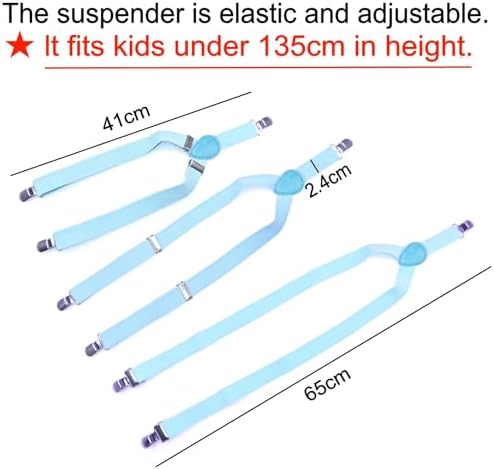 JZK Baby Blue Kids Bow Tie And Braces Set For Boys Under 135cm Adjustable Clip-on Y-shape Light Blue Suspenders With Bowtie For Little Kid Children For Wedding Party