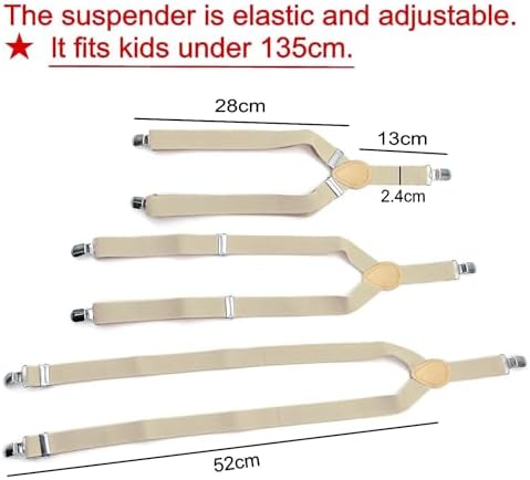 JZK Champagne Kids Bow Tie And Braces Set For Boys Under 135cm Adjustable Clip-on Y-shape Suspenders With Bowtie For Little Children Boys Girls For Wedding Party Beige