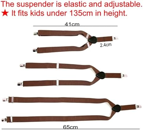 JZK Coffee Brown Kids Bow Tie And Braces Set For Boys Under 135cm Adjustable Clip-on Y-shape Suspenders With Bowtie For Little Kid Children For Wedding Party Fancy Dress