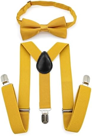 JZK Gold kids bow tie and braces set for boys under 135cm adjustable clip-on Y-shape suspenders with bowtie for little children boys girls for wedding party fancy dress