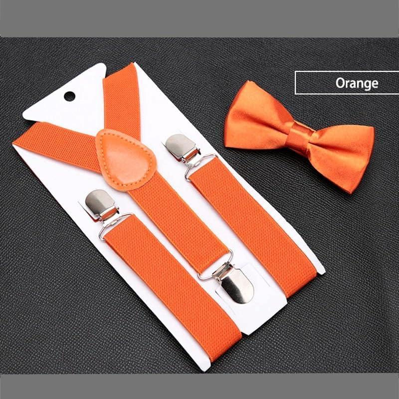 JZK Orange Kids Bow Tie And Braces Set For Boys Under 135cm Adjustable Clip-on Suspenders With Bowtie For Little Children Boys Girls For Wedding Party Fancy Dress Costume