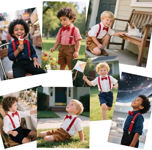 JZK Red Kids Bow Tie And Braces Set For Boys Under 135cm Adjustable Clip-on Y-shape Suspenders With Bowtie For Little Children Boys Girls For Wedding Party Fancy Dress